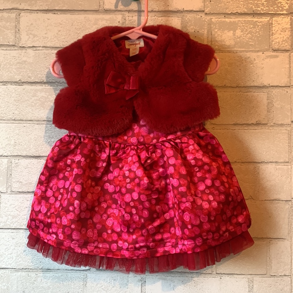 Girl’s Cat & Jack Red Hot Pink Faux Fur Holiday Dress Lining, undies 3-6mth